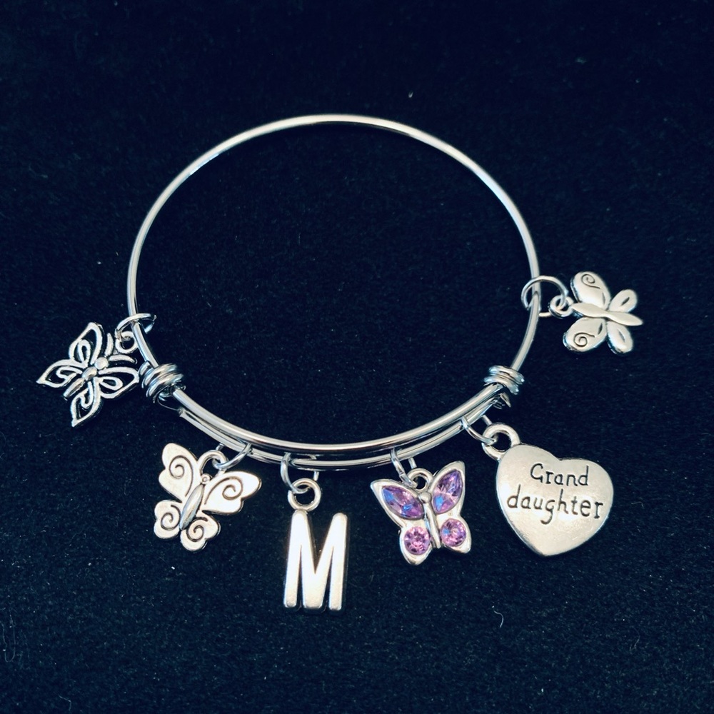 Butterflies “granddaughter” themed bangle bracelet personalized
